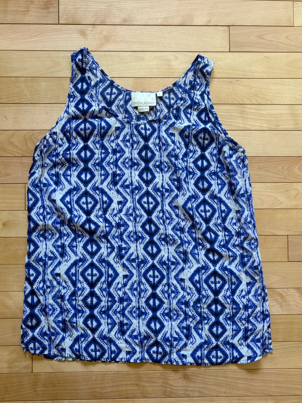 Cynthia Rowley Blue & White Geometric Silk Tank